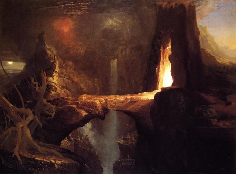 Thomas Cole Expulsion - Moon and Firelight Norge oil painting art